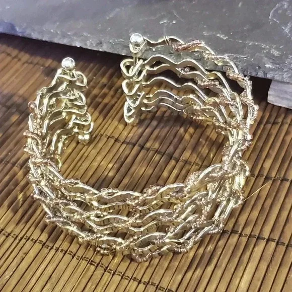 Vintage 90s Y2K Silver Pink Beaded Wire Wrap Detail Cuff Bracelet - Picture 10 of 12